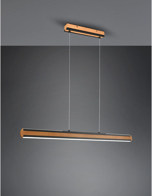 Büro-Kronleuchter mit Doppelemission, Vintage-Stil, Holz und schwarzes Metall, Dimmer, Deacon Trio Lighting