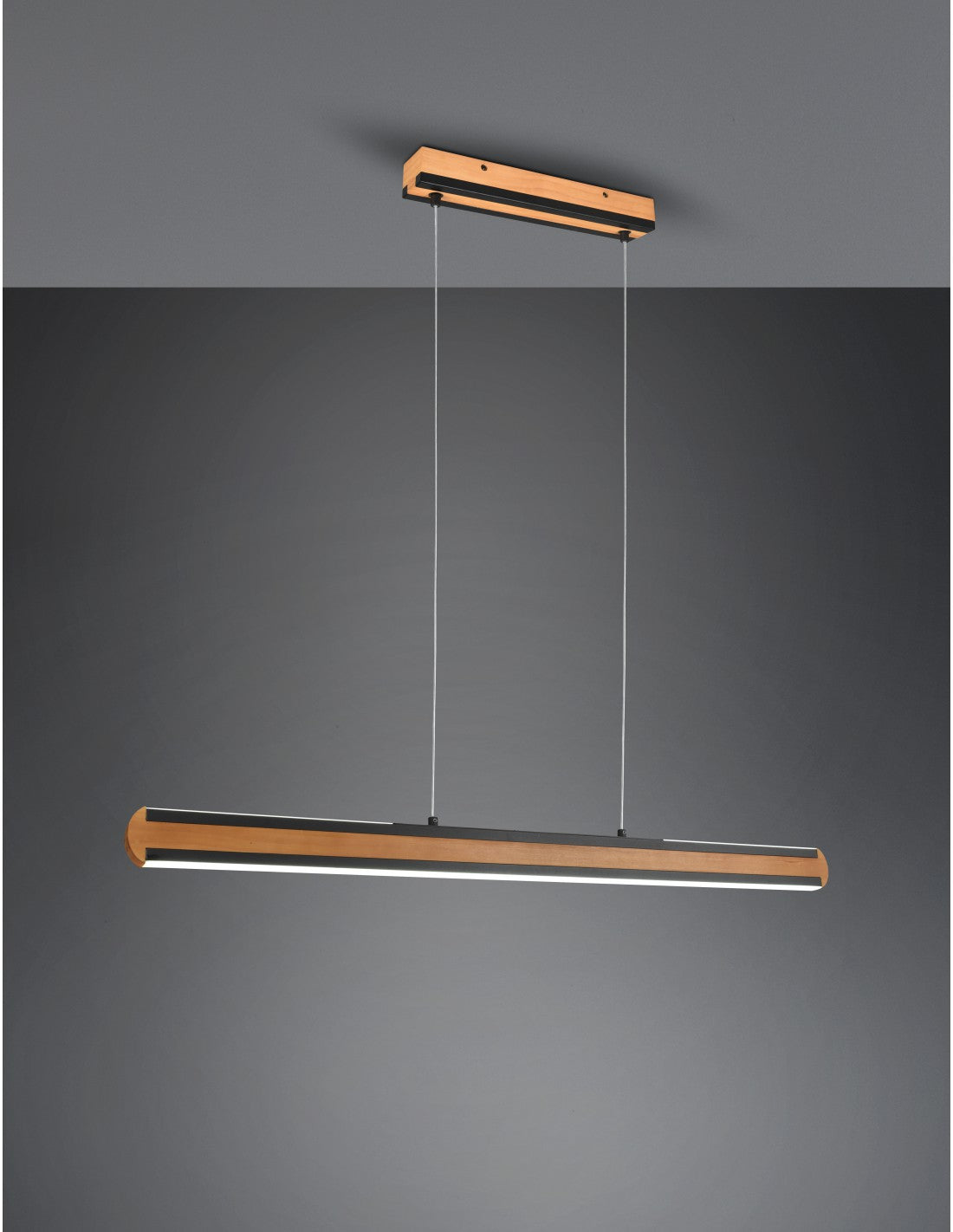Büro-Kronleuchter mit Doppelemission, Vintage-Stil, Holz und schwarzes Metall, Dimmer, Deacon Trio Lighting