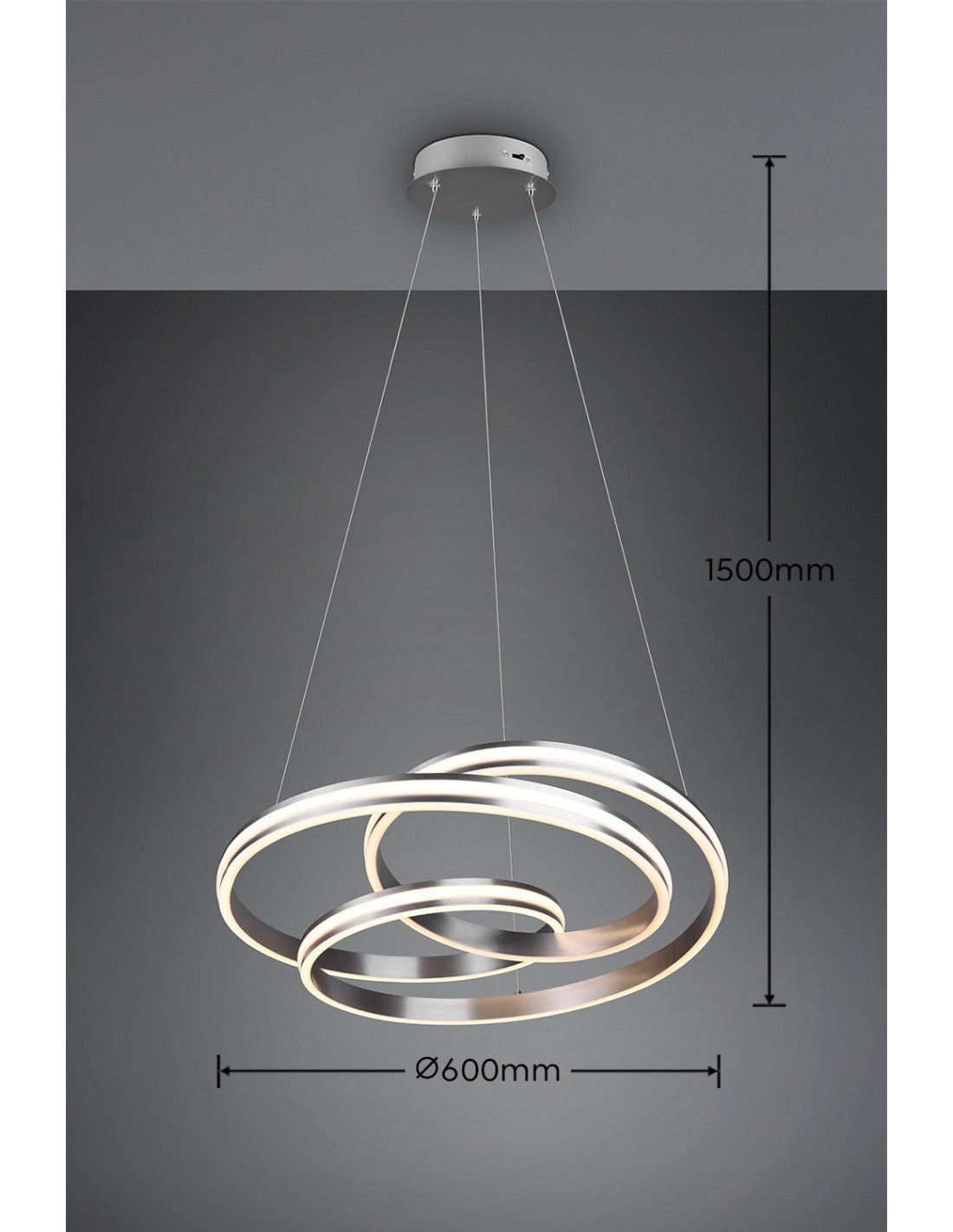 Moderner Vortice-Kronleuchter Yara Nickel Led Dimmer Trio Lighting