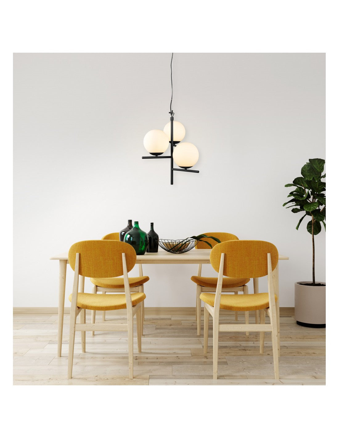 Schwarzer Hängeleuchter mit 3 weißen Glaskugeln Pure Trio Lighting