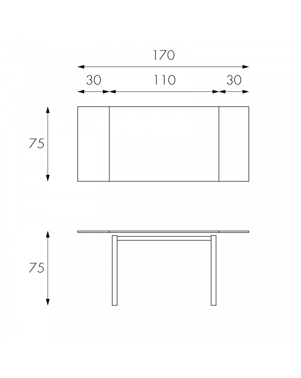 Ausziehbarer Tisch 110–170 x 75 cm – Baud