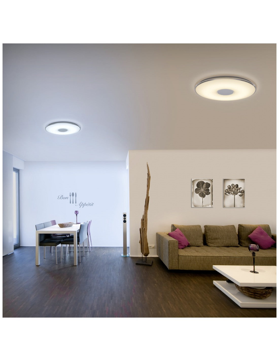 LED-Deckenleuchte Tokio, dimmbar, Nachtlichteffekt, Ø60 cm, weiß, Trio-Beleuchtung