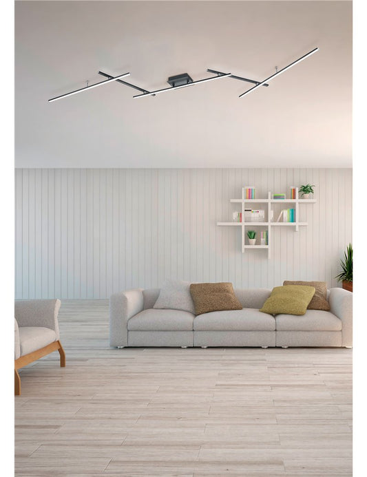 Arvin LED-Deckenleuchte mit verstellbaren Stäben, schwarz RGB-hinterleuchtet mit Multifunktions-Fernbedienung l. 245 cm moderne LED