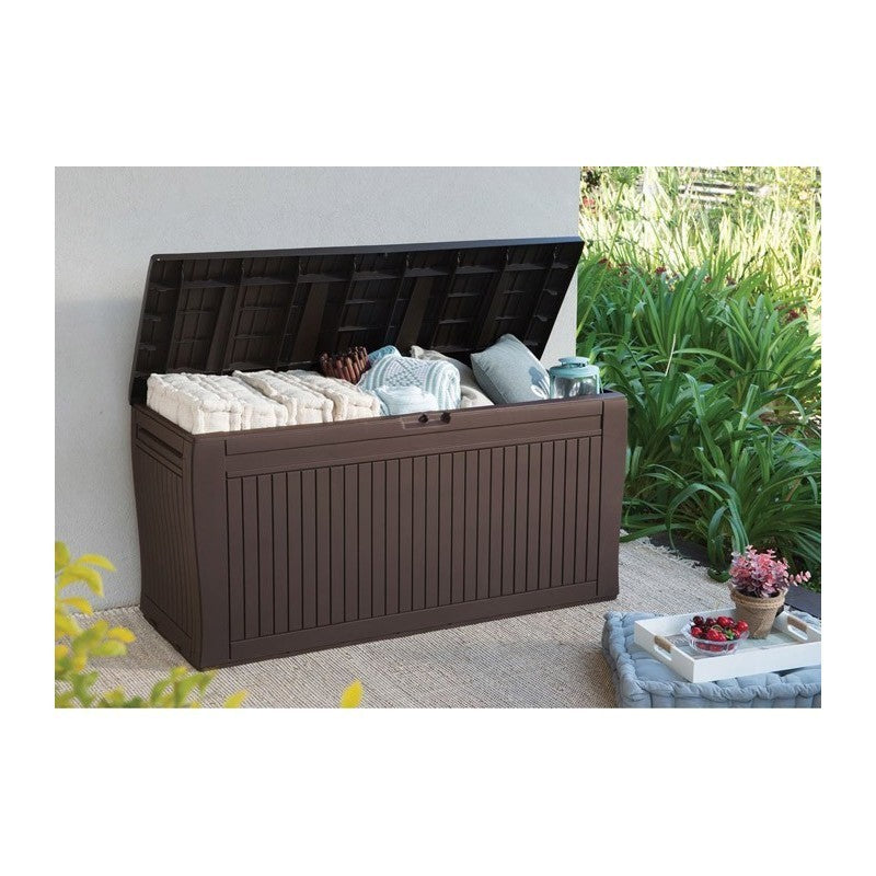 Harzkoffer mit Holzeffekt-Finish, ausgestattet mit Rädern cm. 116,7x44,7xh. 57