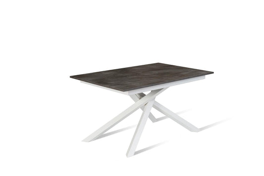 Ausziehbarer grau-weißer Betontisch 90 cm x 140-190 cm H. 76 cm