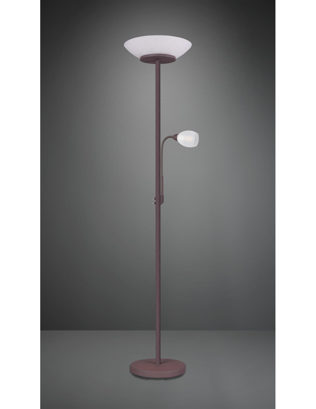 Piantana Con Spot aus Leser Gerry Ruggine Vetro Bianco Ø34 cm Trio Lighting