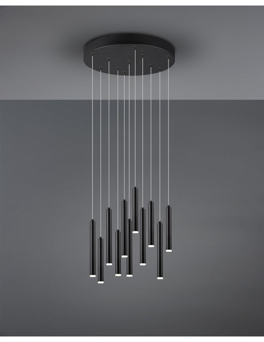 Moderne Rohraufhängung 11 schwarze LED-Röhren Ø40 cm Trio-Beleuchtung