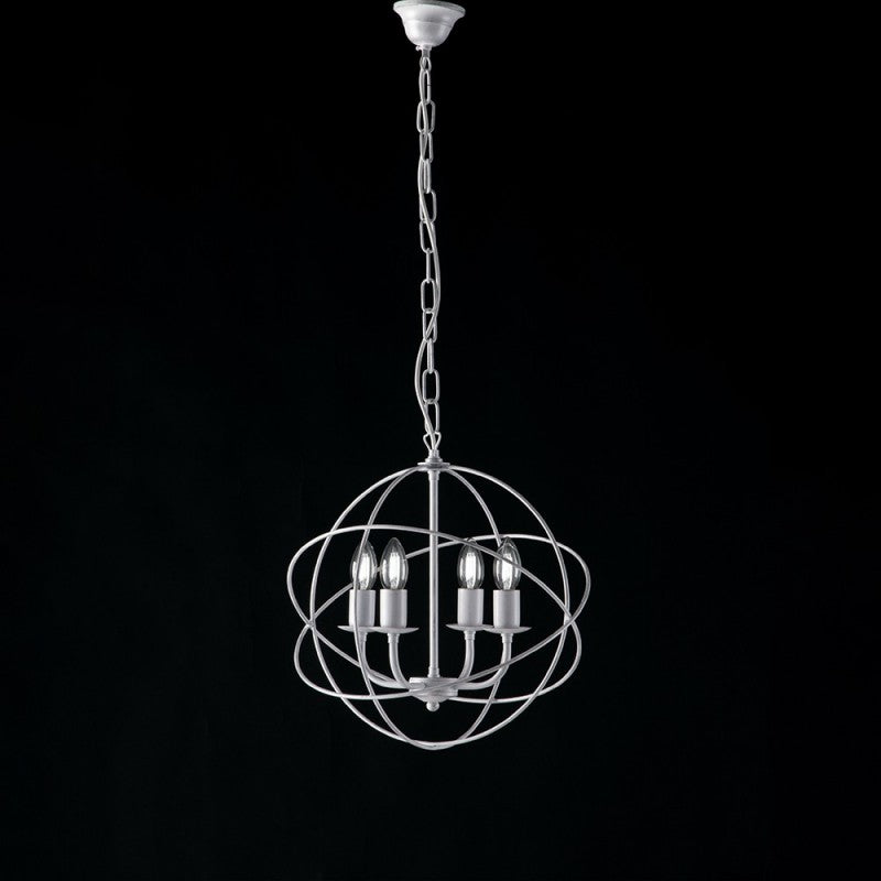 Deko-Kronleuchter aus Eisen, Weiß, Silber, vier Lichter, 39 x H42 cm