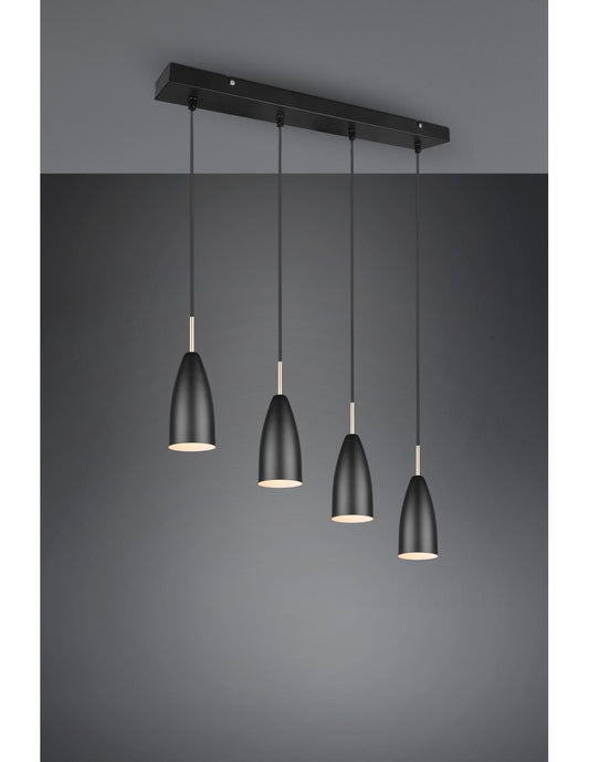 Isola Farin Linear Suspension 4 Lights Schwarz und Messing Trio Lighting