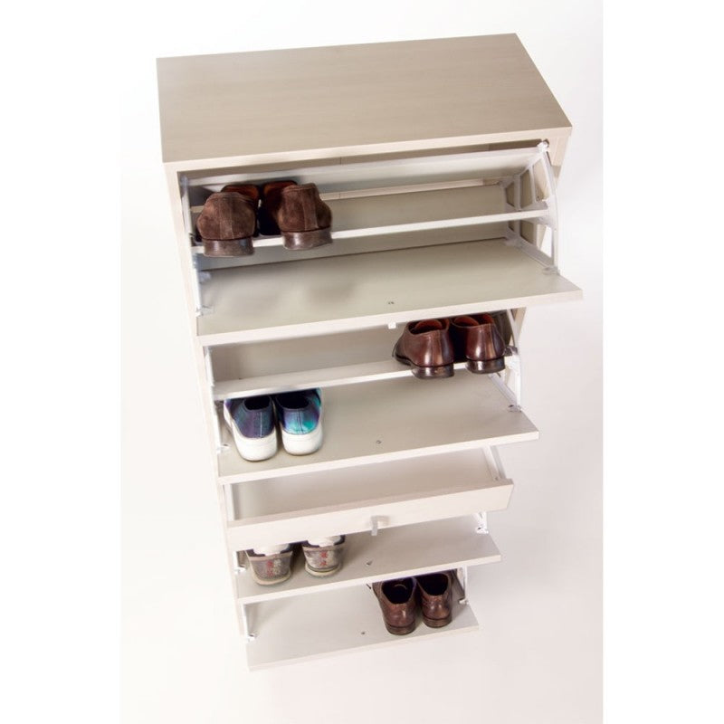 Schuhregal mit vier Türen und einer Schublade in Light Olmo 63x29x h164 cm