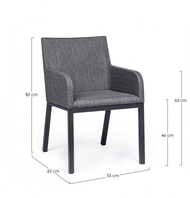 Outdoor-Stuhl mit Armlehnen aus anthrazitfarbenem Stoff OWEN JX55 55x62x h82 cm
