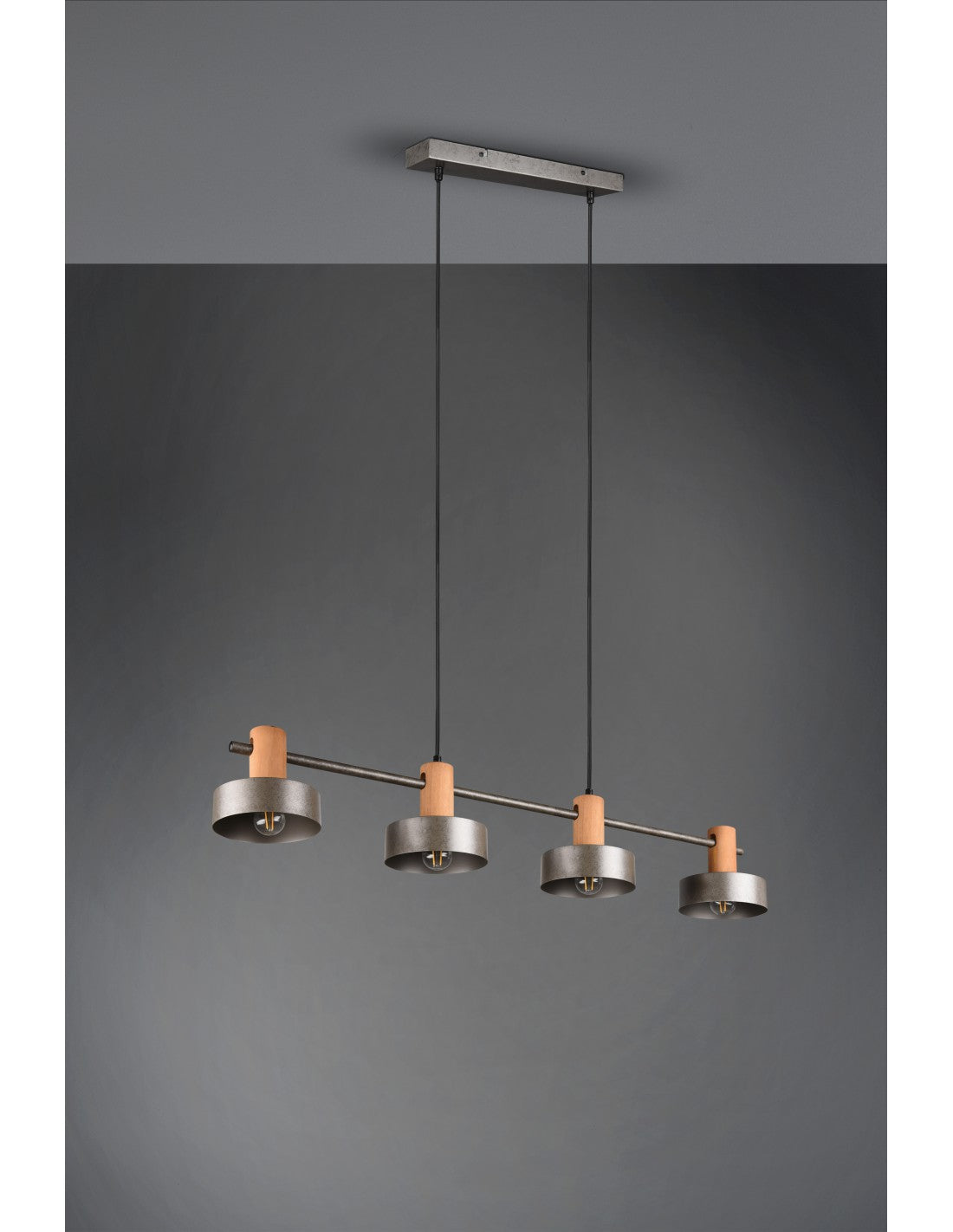 Gaya Pendelleuchte 4xE14 Antik-Nickel und Holz L90 cm Trio-Beleuchtung