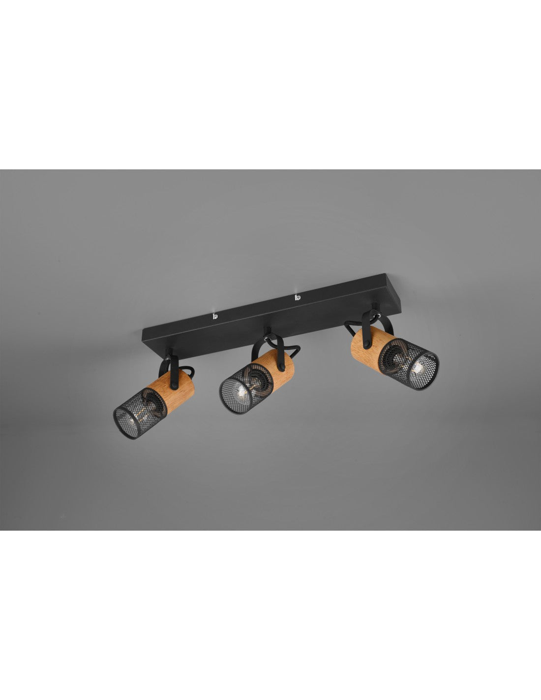 Tosh Schwarzer Strahler 3xE14 Spot Holz- und Metallkäfig L44 cm Trio-Beleuchtung