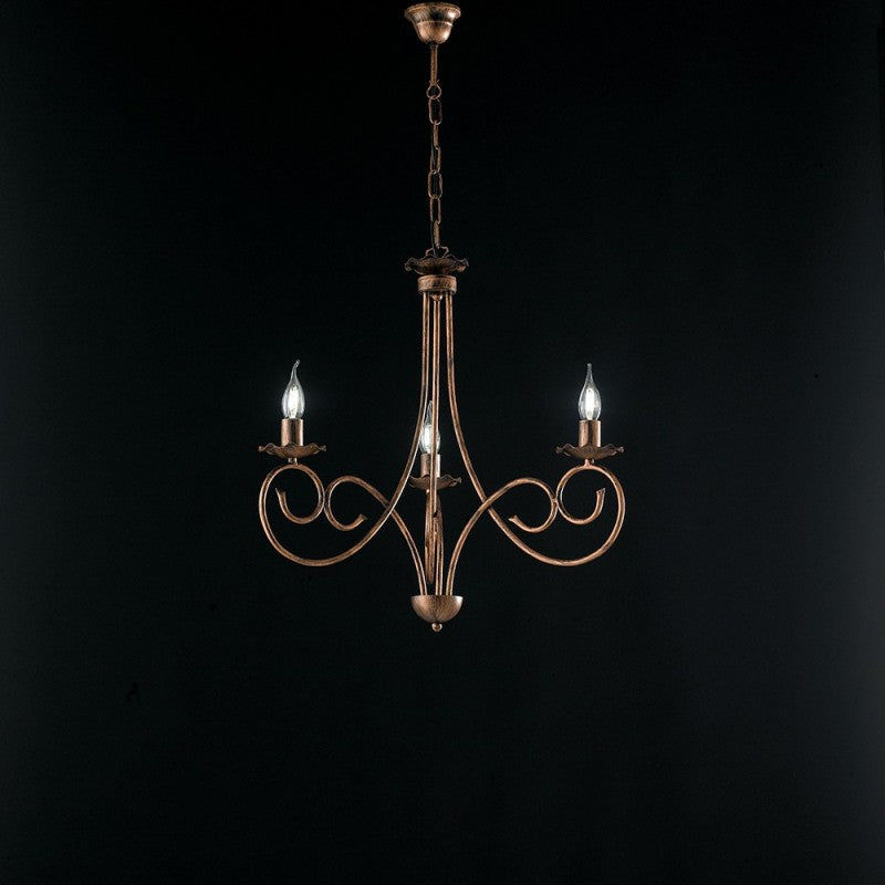 Schwarzer DECO-Kupfer-Eisen-Hängeleuchter mit drei Lichtern, 50 x H60 cm