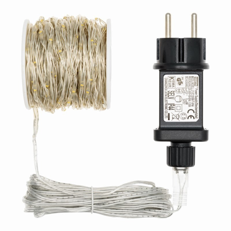 Kette 500 MicroLED Coil 25m warmweißes transparentes Silberkabel