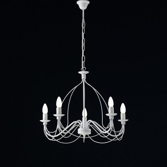 Weißer Shabby-Kronleuchter aus Eisen mit fünf Lichtern, 61 x H45 cm