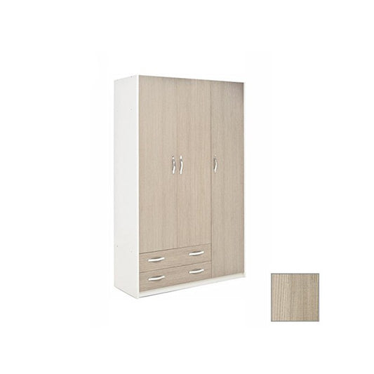 Kleiderschrank mit 3 Türen und 2 Schubladen, Front aus weißer Ulme, 135x52xH 210 cm
