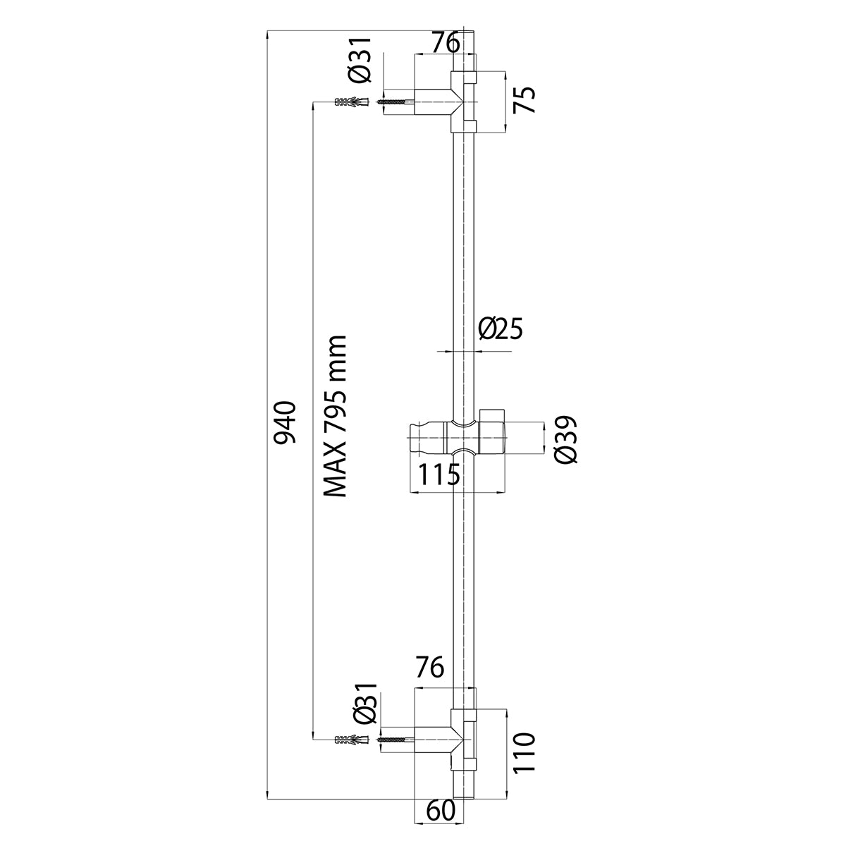 Luxuriöse verchromte Duschstange