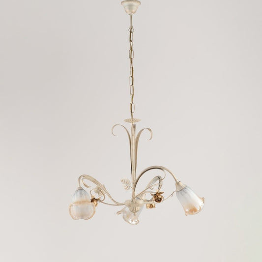 Hängeleuchter aus elfenbeingoldenem, rosafarbenem Eisen mit drei Lichtern, 54 x H43 cm