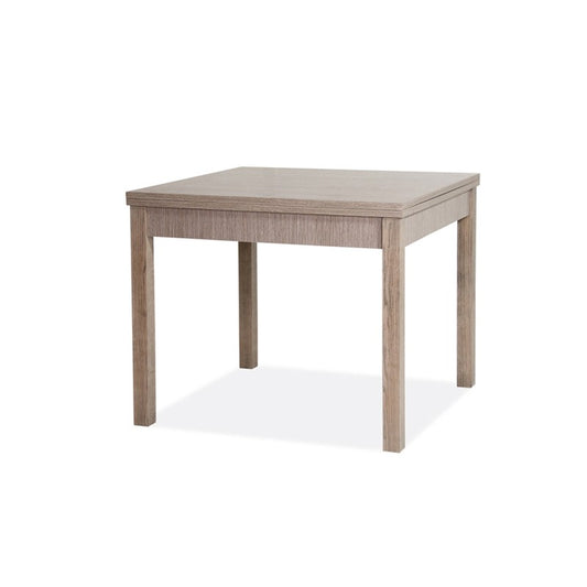 Olmo-Esstisch, der sich wie ein Buch aufklappen lässt, aus melaminharzbeschichtetem Holz, 90 x 90–180 cm