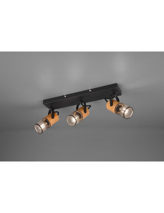 Tosh Schwarzer Strahler 3xE14 Spot Holz- und Metallkäfig L44 cm Trio-Beleuchtung