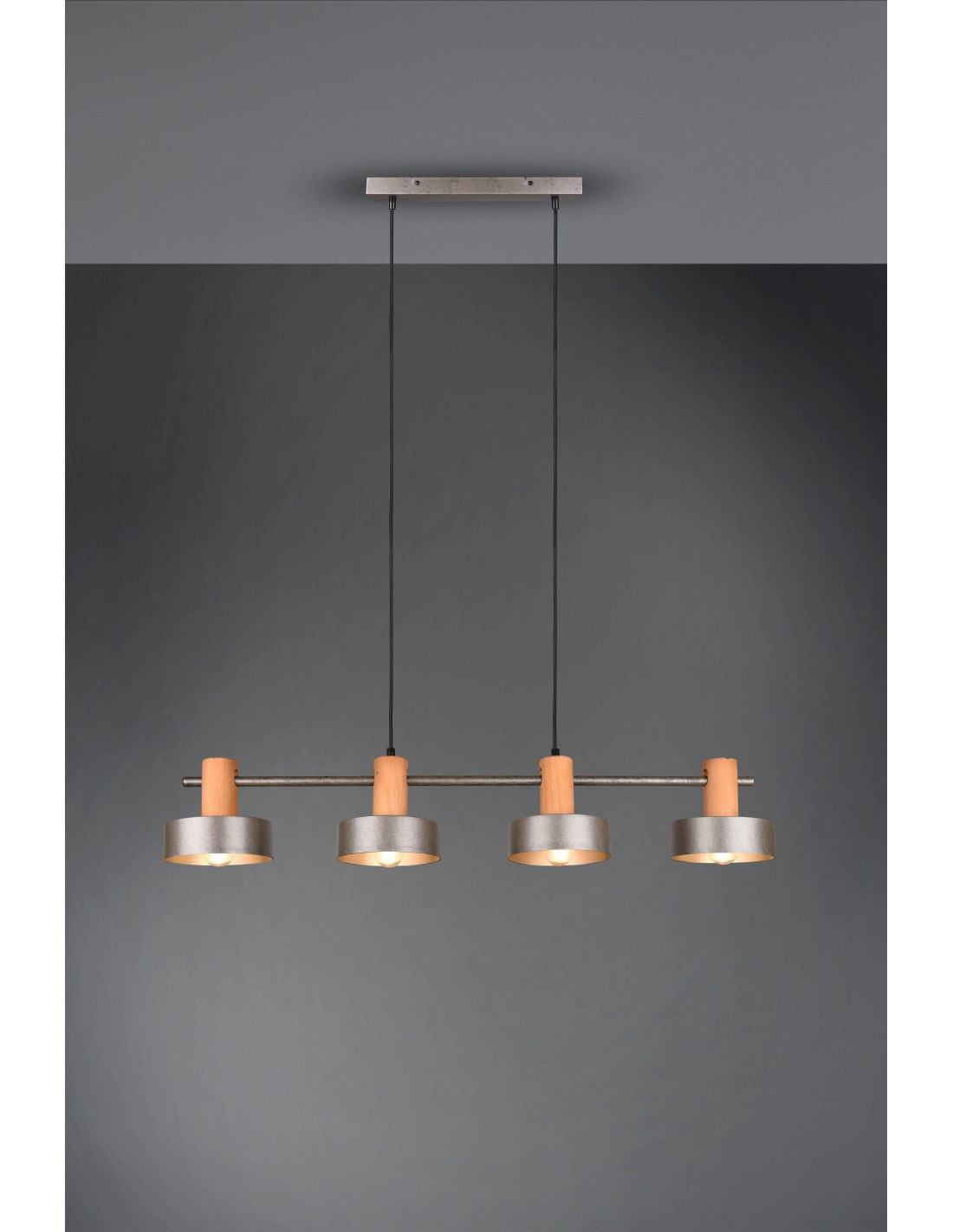Gaya Pendelleuchte 4xE14 Antik-Nickel und Holz L90 cm Trio-Beleuchtung