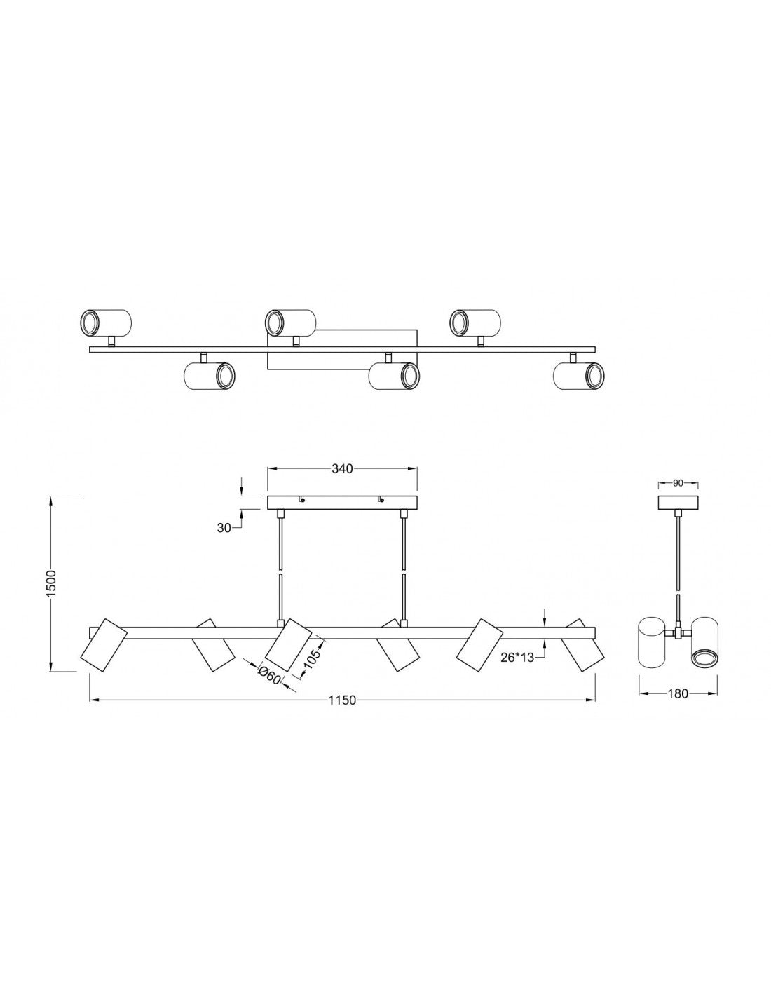 Kronleuchter 6 verstellbare GU10-Strahler Marley Nichel Trio Lighting