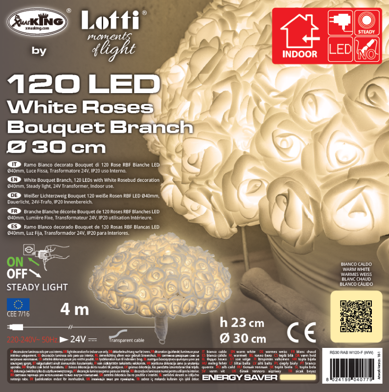 Blumenstrauß Weiße RBF-Rosen 120 LED 4m + Ø30cm