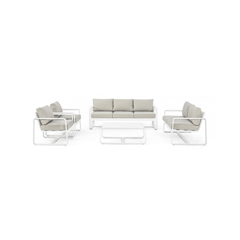MERRIGAN Outdoor-Couchtisch aus weißem Aluminium, 105 x 62 x 38 cm