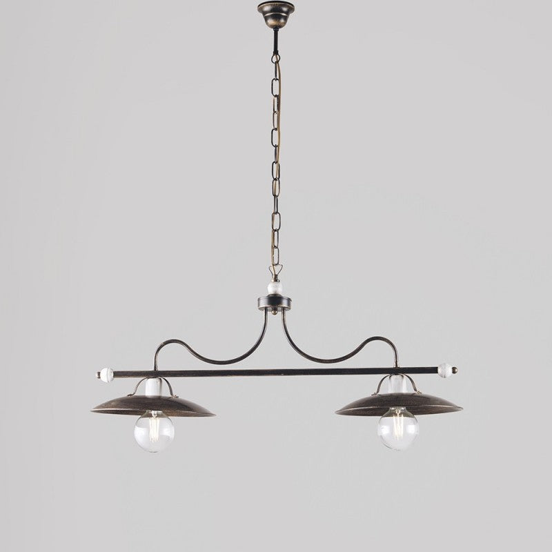 Brauner Industrie-Kronleuchter aus goldweißem Eisen mit zwei Lichtern, 87 x H36 cm