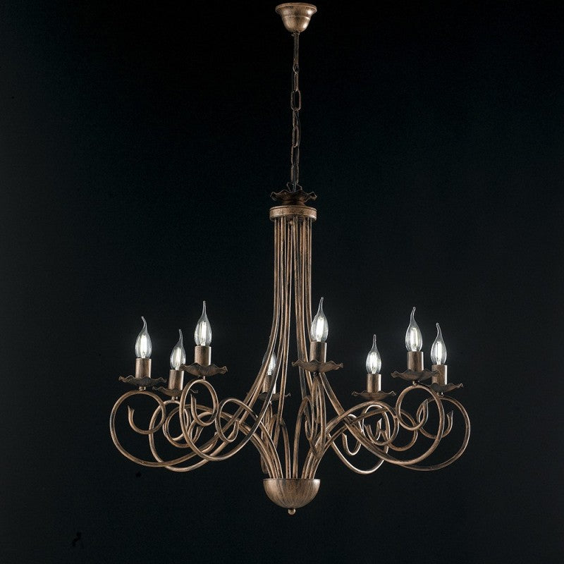 Pendelleuchte Eisen Schwarz DECO Kupfer acht Leuchten 67x h68 cm