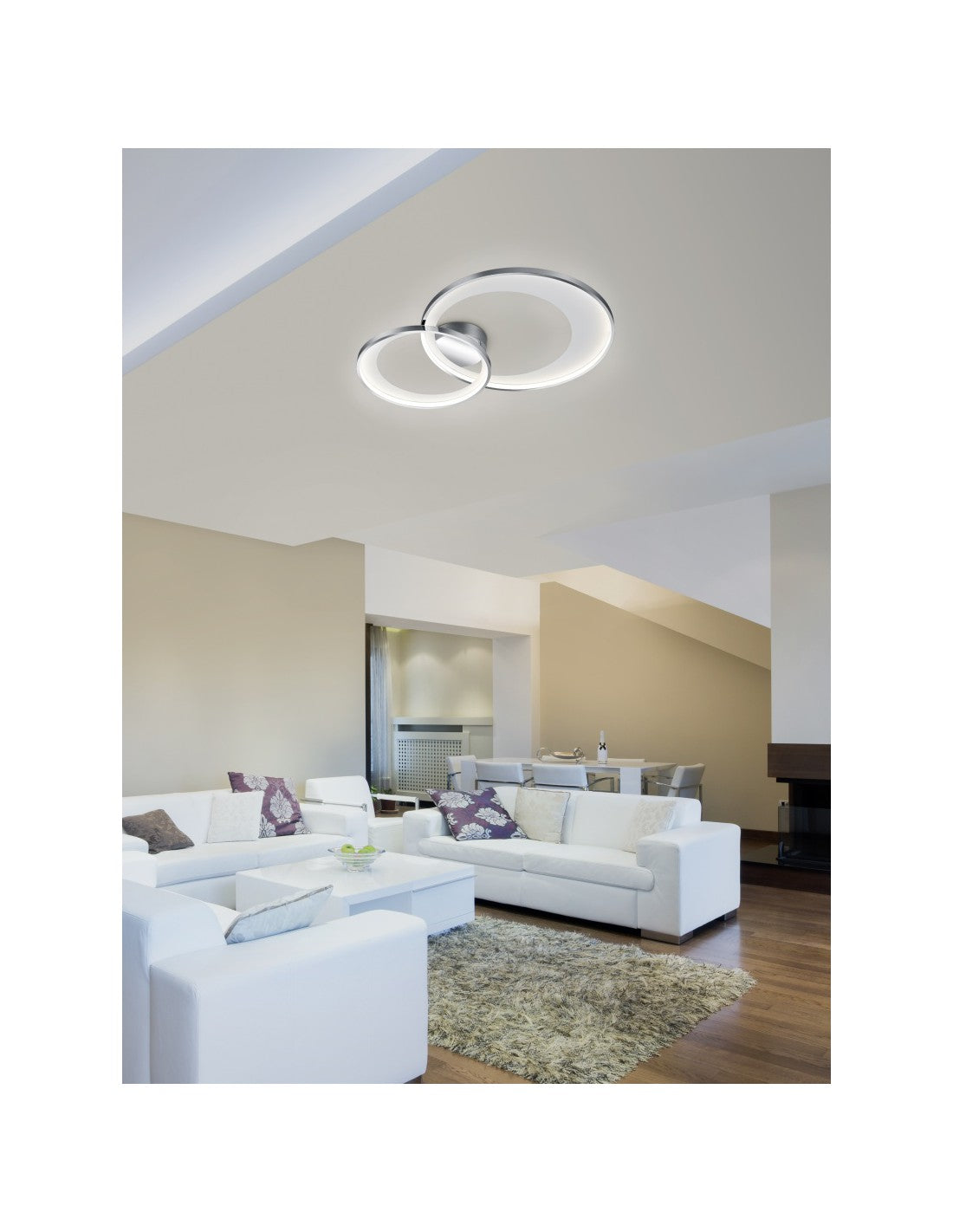 Deckenleuchte Granada Double Circle Chrome Led 29w dimmbare L59 cm Trio Beleuchtung