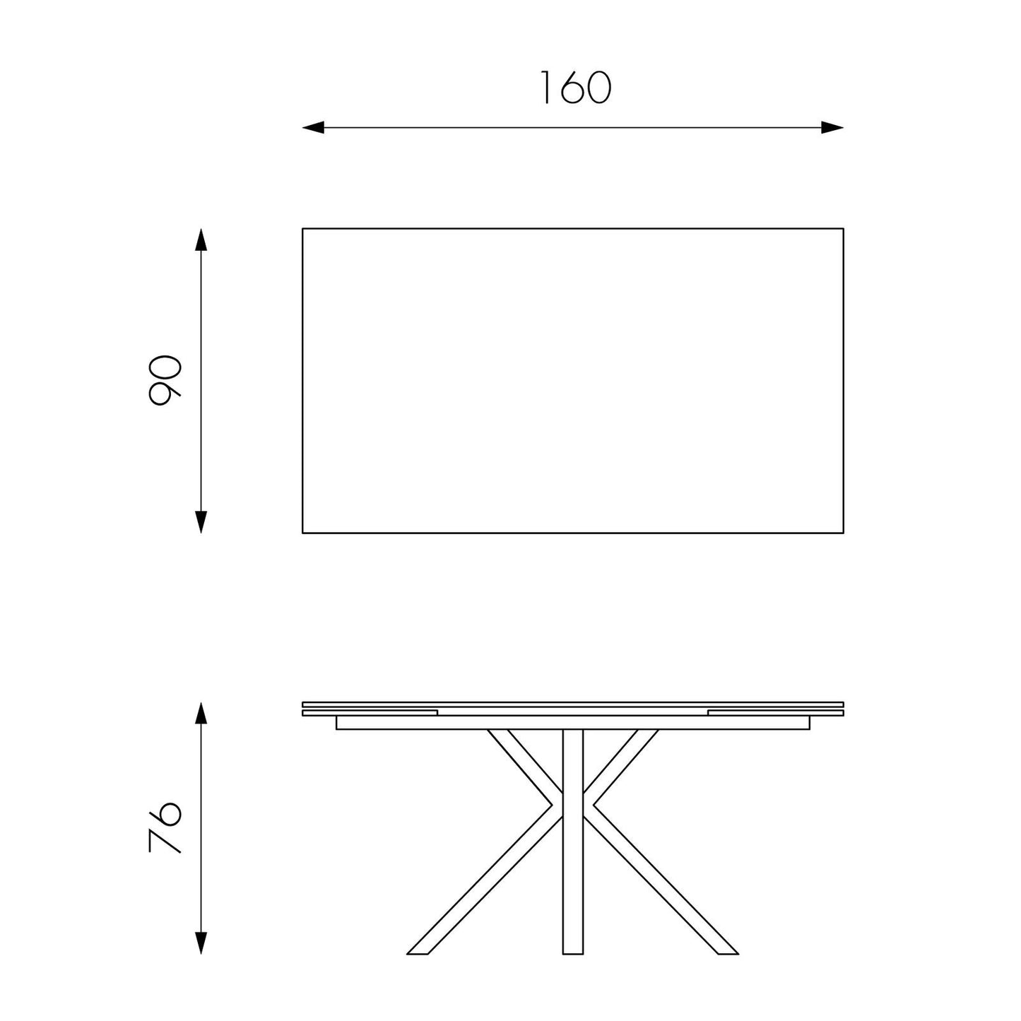 Ausziehbarer Tisch aus weißem Keramik, weißem Marmor, 90 cm x 160–240 cm, H. 76 cm