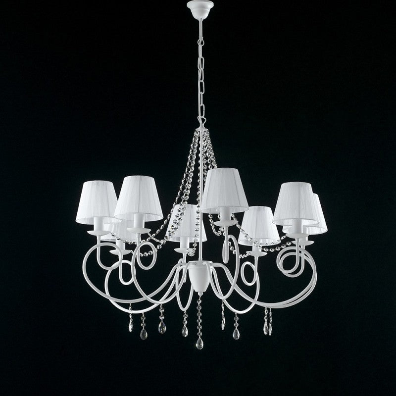 Eisen Kronleuchter Weiß Acht Lichter Dekoration Shabby Lampenschirme Weiß 90x h75 cm