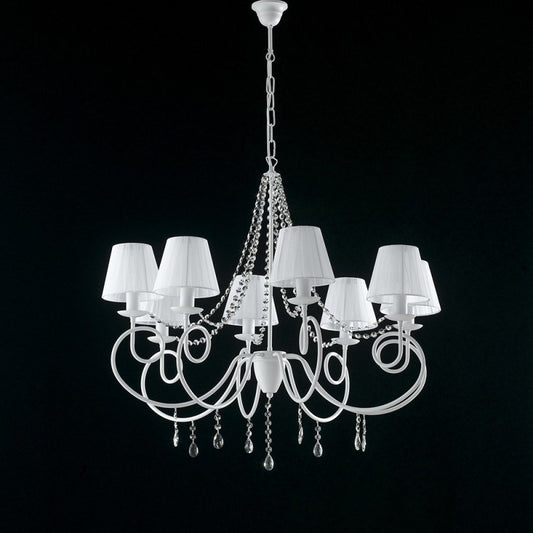 Eisen Kronleuchter Weiß Acht Lichter Dekoration Shabby Lampenschirme Weiß 90x h75 cm