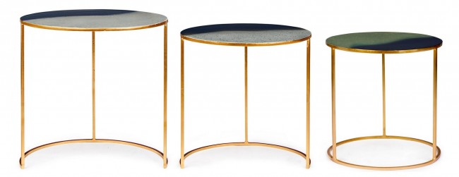 Set mit 3 Couchtischen aus Metall im Atmosphärenstil