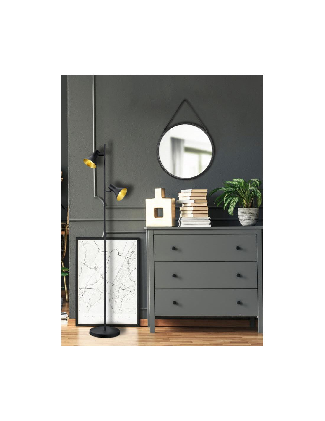 Moderne minimalistische Stehlampe 2 Strahler E14 Nina Black and Gold Trio Lighting