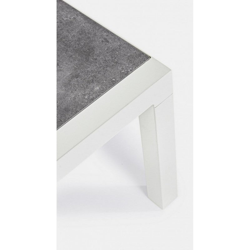 KLEDI LUNAR Couchtisch für den Außenbereich aus weißem Aluminium, 120 x 70 x 43 cm