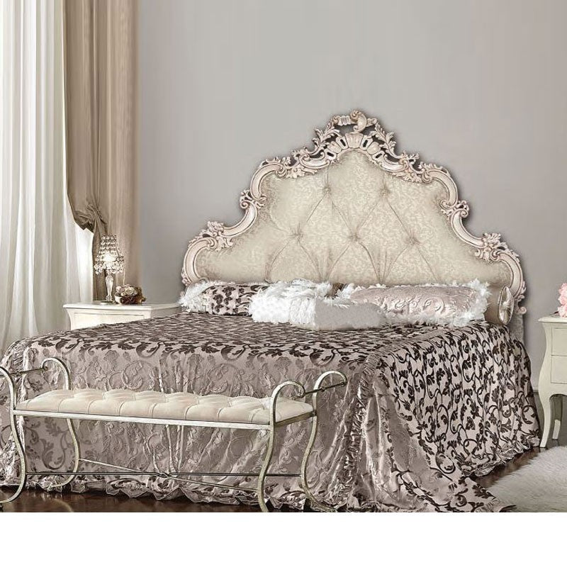 Barockes Doppelbett mit geschnitztem Kopfteil und gepolstertem Behälter 175x202xH.175 cm