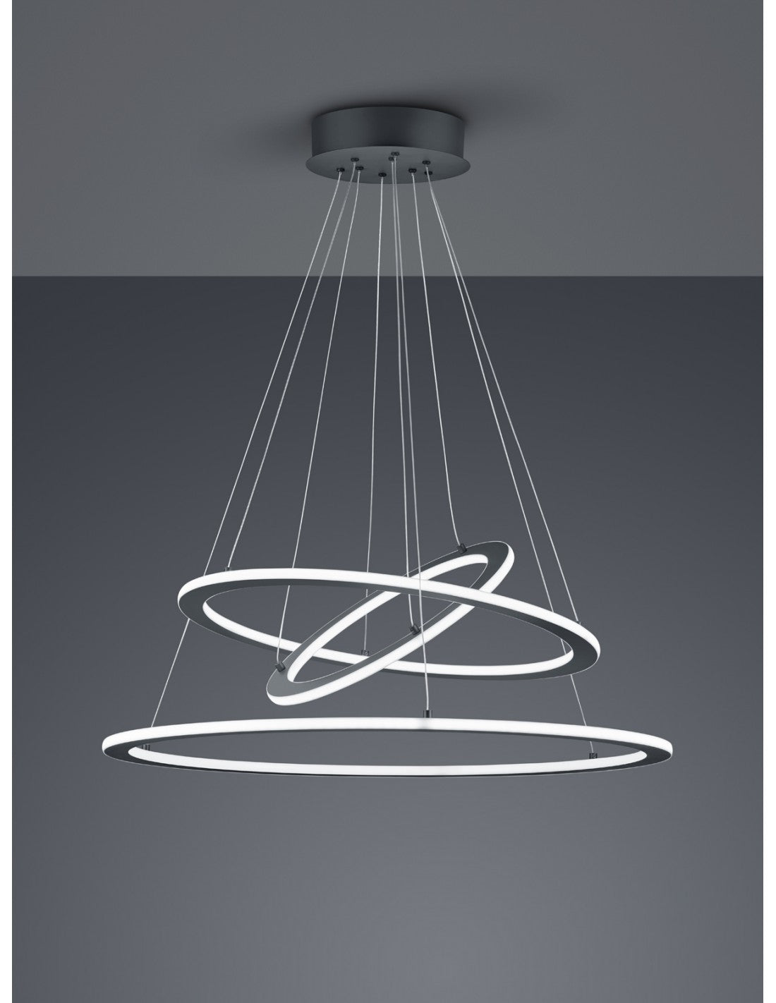 Aufhängung LED Dimmbare 3-Ringe Durban Anthrazit Ø80 cm Trio Beleuchtung