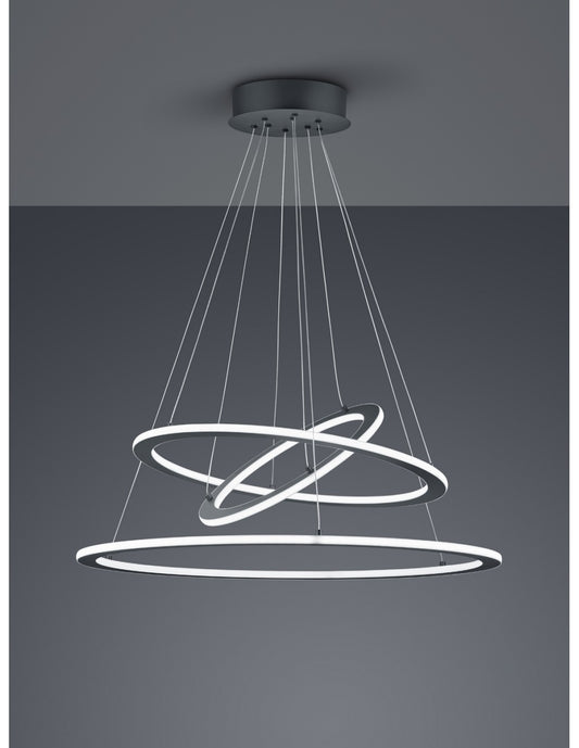 Aufhängung LED Dimmbare 3-Ringe Durban Anthrazit Ø80 cm Trio Beleuchtung