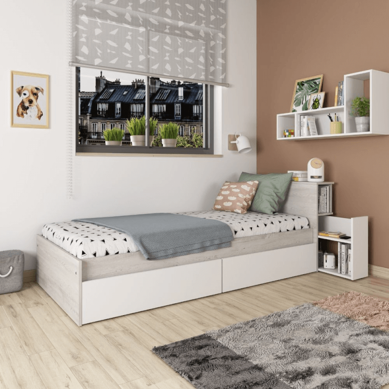 Einzelbett 1666 Vintage weiß und weiß mit abnehmbarem Nachttisch