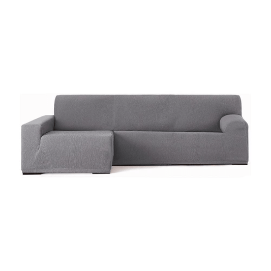 Troya elastischer Sofabezug Halbinsel links grau lange Armlehne 250/310