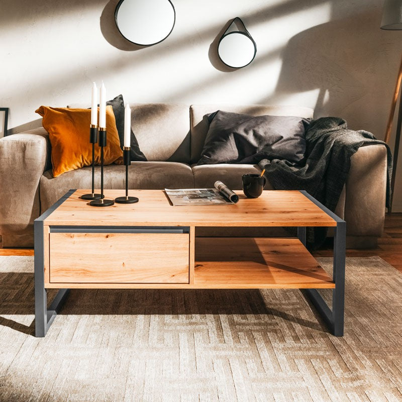 Tavolino salotto con cassetto quercia antracite cm 100x 55 x 40 h(DENVER55) EFFEZ