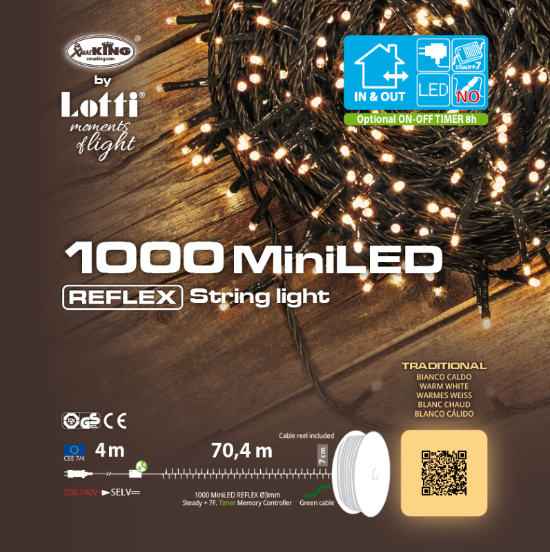 Traditionelle 60,5-m-Kette mit 1000 LEDs auf Rolle