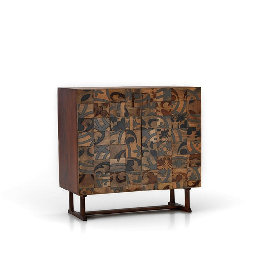 Ethnisches Sideboard aus braunem Mangoholz, 100 x 45 x H 120 cm