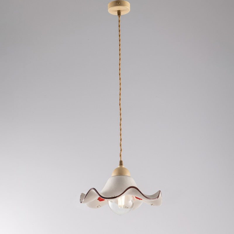 Hohler Kronleuchter aus braunem Decape-Stoff, weißer Keramiklampenschirm 30x h16 cm