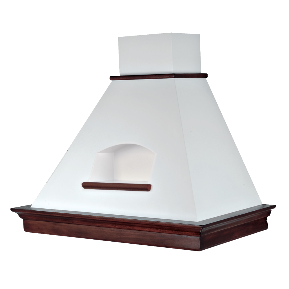 Dunstabzugshaube MARY C/NICCHIA aus weißem Edelstahl und tabakfarbenem Holzrahmen 60 cm