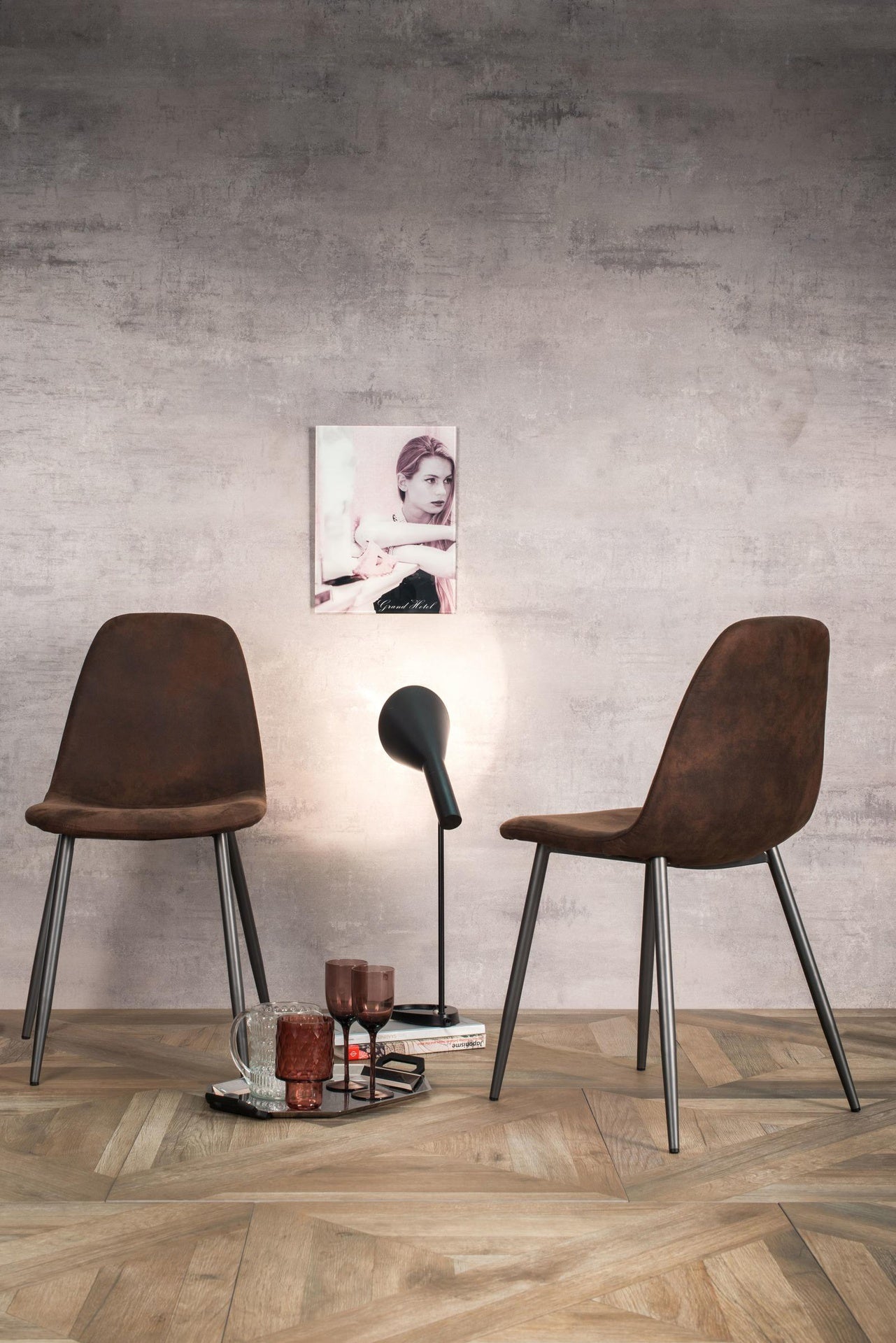 4x Vintage-Stuhl aus Kunstleder und Moka-Sitz 44x50x84h cm