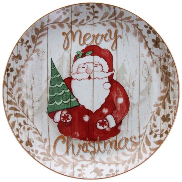 Piatto Panettone Babbo Natale Porcellana Multicolor 30,5 cm x 3,5 cm